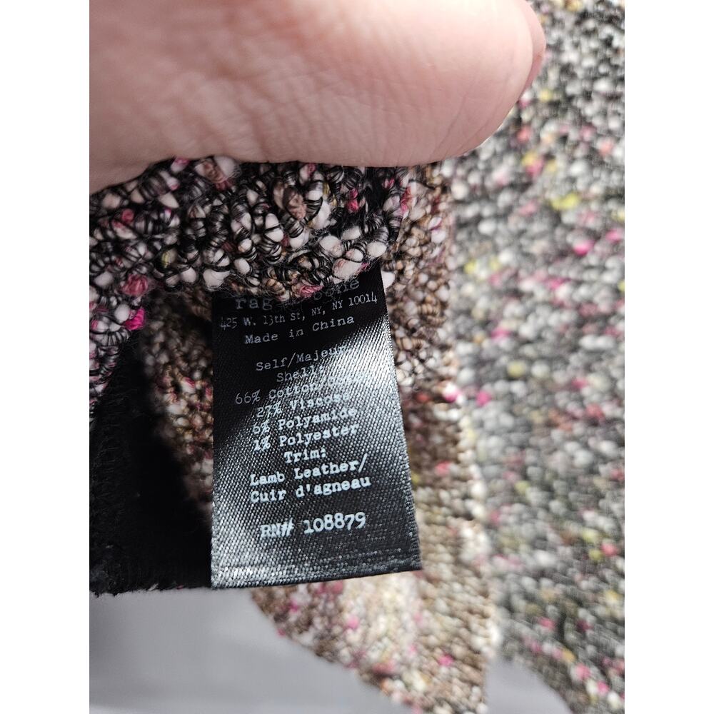 Rag & Bone Lory Tweed Boucle and Lamb Leather Trimmed Jacket Size M - Picture 7 of 10